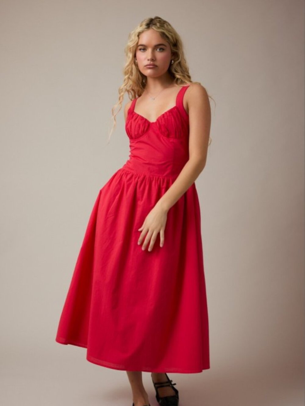 Sleeveless Bustier Poplin Midi Dress
